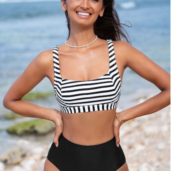 Striped Square Neck Bikini Top - Picture 1 of 3